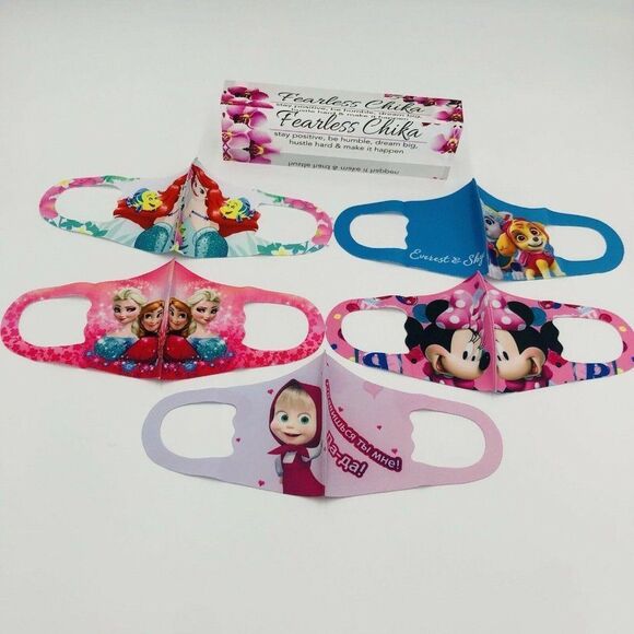 Brand New‎ Assorted Girls Face Mask Reusable 5 In Pack  Ariel/ Paw Patrol/Frozen - Picture 3 of 7